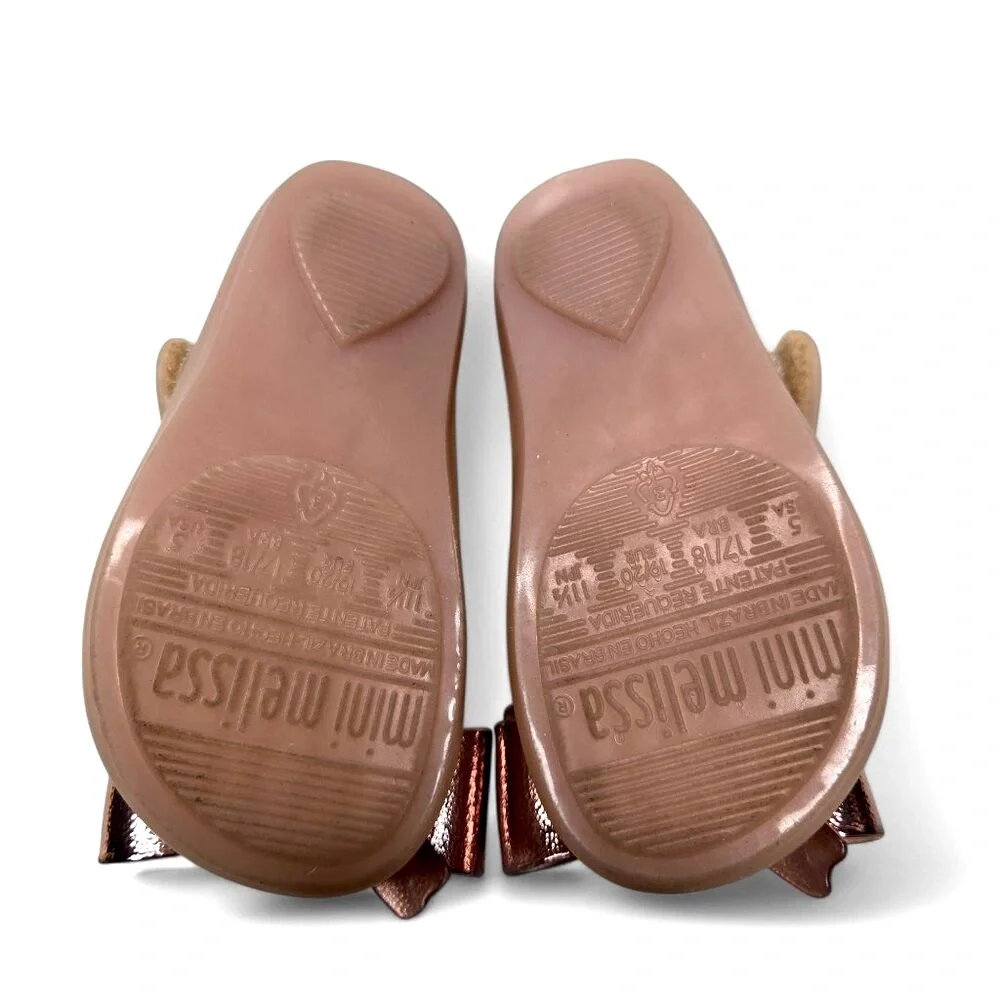 Mini Melissa Mary Jane Jelly Shoes Baby Rose Gold Chunky Bow Top Dress Up 5